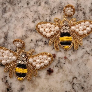 Queen Bee Beaded Earrings- Yellow Jackets