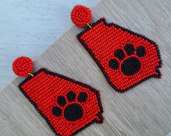 Luxury Beaded Earrings- Bulldogs/Georgia/State -Red / G