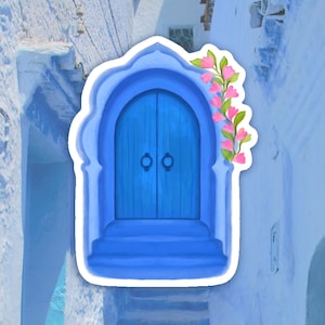 Sticker Chefchaouen pour porte, Stickers Maroc, Stickers de voyage pour journaux