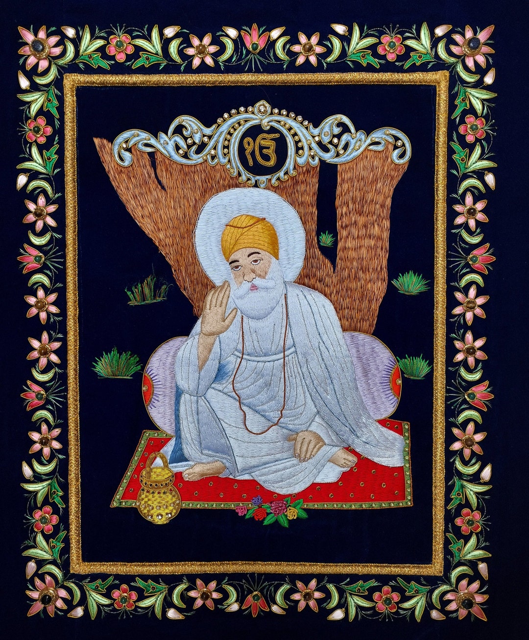 Guru Nanak Dev Ji Zardozi Embroidered Wall Art,guru Nanak Ji Portrait