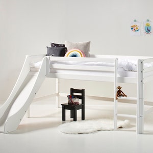 Hoppekids Halfhigh Children Bed with Slide, 70x160 or 90x200, White color, Scandinavian Danish