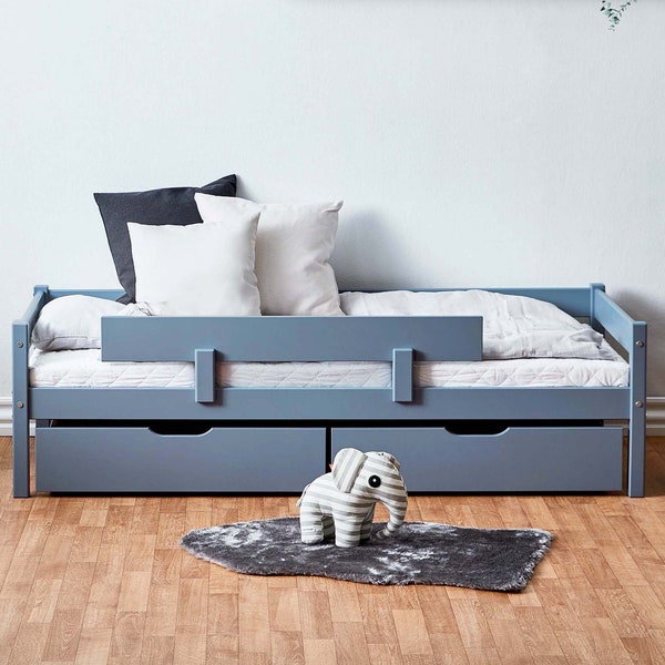 Hoppekids Limited Edition Children bed with drawers, safety rail and slats included, 70x160, dusted blue color