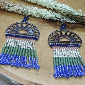 Silver Sunburst Earrings: Bohemian Fringe Delica Beads