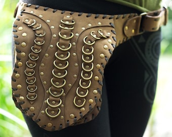 LEATHER Utility Belt - STEAMPUNK - Festival Vegan Belt, Hippy Fanny Pack, Psy Belt, Hippie Bag, Festival Belt, Psytrance Belt, Travel Belt