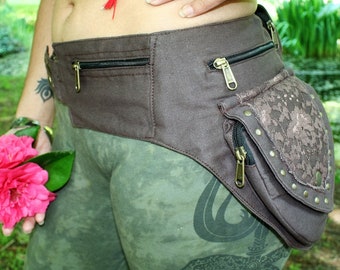 FESTIVAL Utility Belt - BROWN LACE - Boho Pocket Belt, Hippy Fanny Pack, Psy Belt, Hippie Bag, Festival Belt, Psytrance Belt, Travel Belt