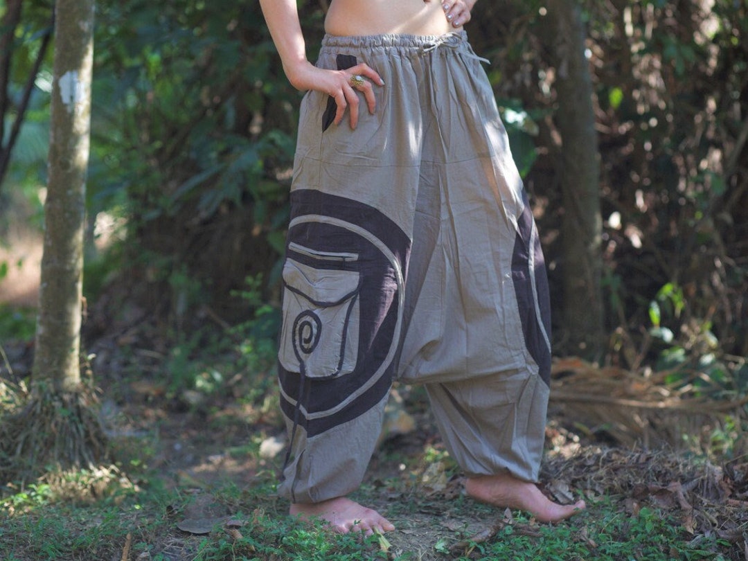 BLACK GREY DIAMOND HIGH RISE HAREM PANTS ALI BABA TROUSERS