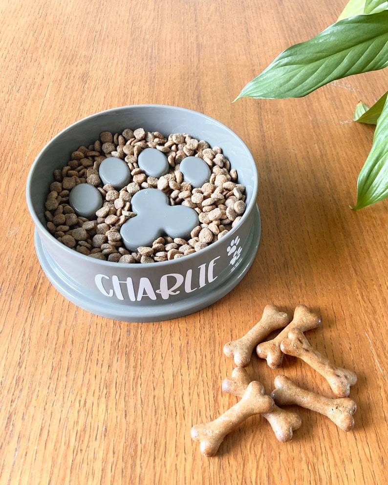 Personalised Slow Feeder Dog Bowl to Slow Down Eating Paw Print Dog