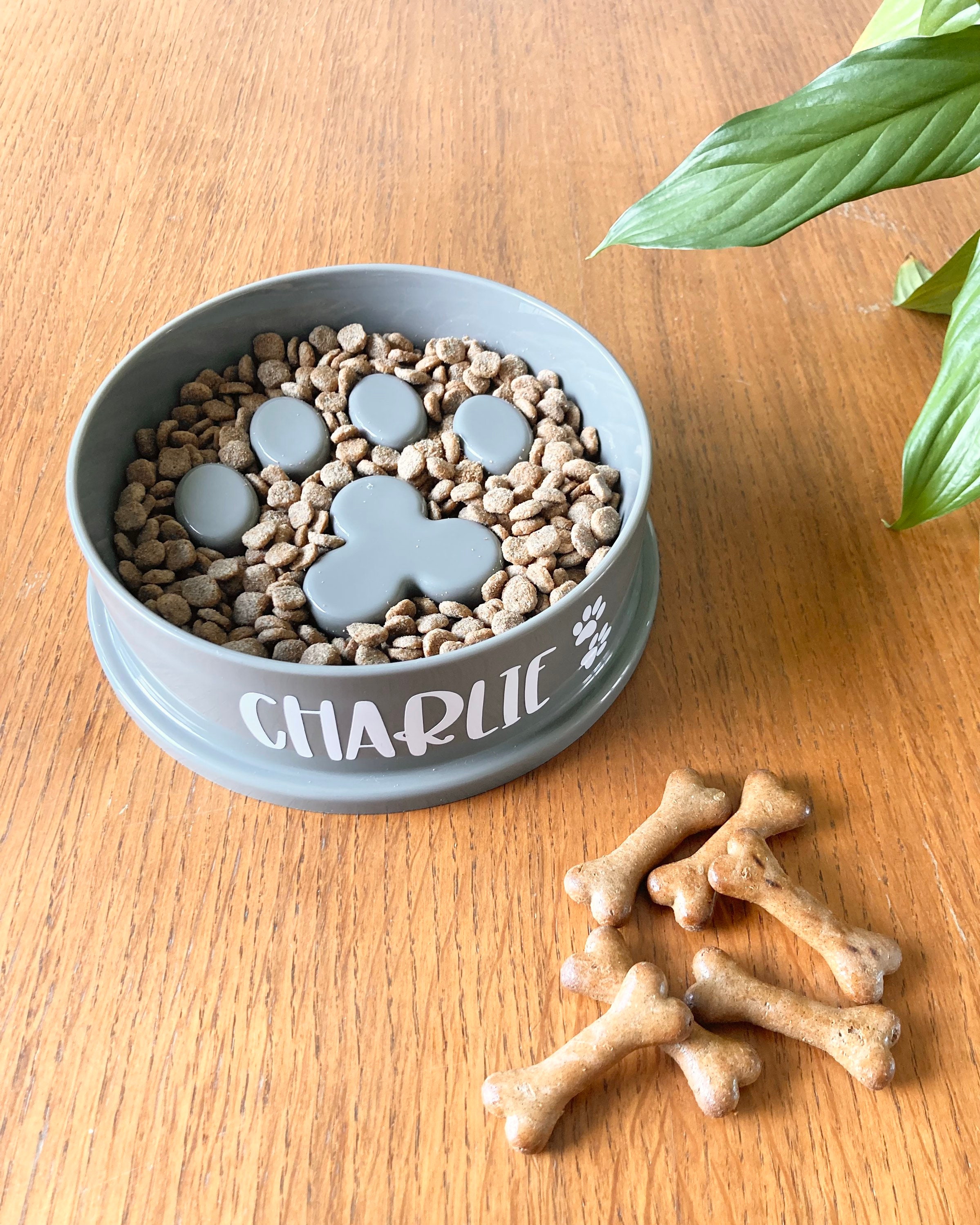 Personalised Slow Feeder Dog Bowl to Slow Down Eating Paw Print Dog