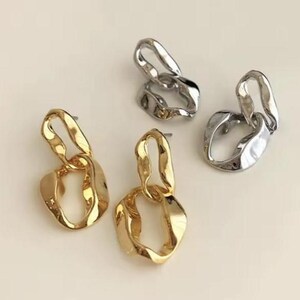 EARRINGS Double Layer Oval Stud Hoops GOLD/SILVER Jewellery