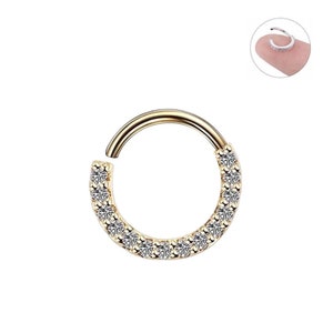 May include: Gold-toned nose ring with a row of clear cubic zirconia stones.