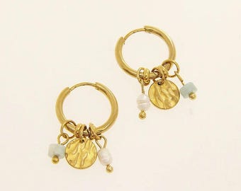 EARRINGS Natural Stone Pearl Imitation Charms Hoops Jewellery