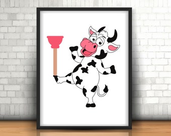 Bathroom Art, Cow Print, Cow Art Print, Bathroom Wall Art, Bathroom Kids Art, Bathroom Decor, Bathroom Wall Decor, Animal Art Print