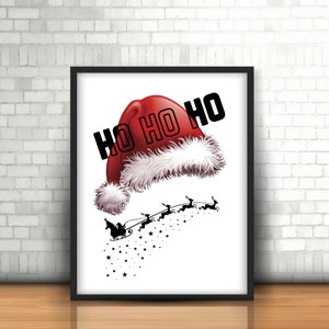 Christmas Santa Hat Print, Santa Hat Printable Art, Santa Hat Poster, Christmas Print, Christmas Wall Art, Xmas Wall Art, Christmas Decor