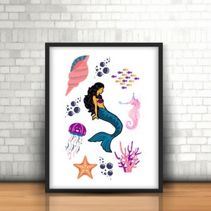 Mermaid Print, Mermaid Wall Art, Mermaid Printable, Nursery Decor, Girls Nursery Print, Girls Nursery Decor, Girl&#39;s Mermaid Print, Sea Print
