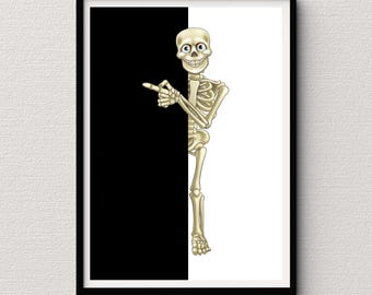 Halloween-skeletkunstprint, spookachtig decor (digitale download)