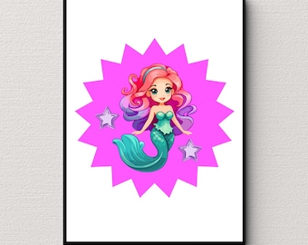Mermaid Wall Art Print: Girl Nursery Room Decor (Digital Download)