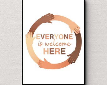 Iedereen is hier welkom Print: afdrukbare gelijkheid, diversiteit klasdecor (digitale download)