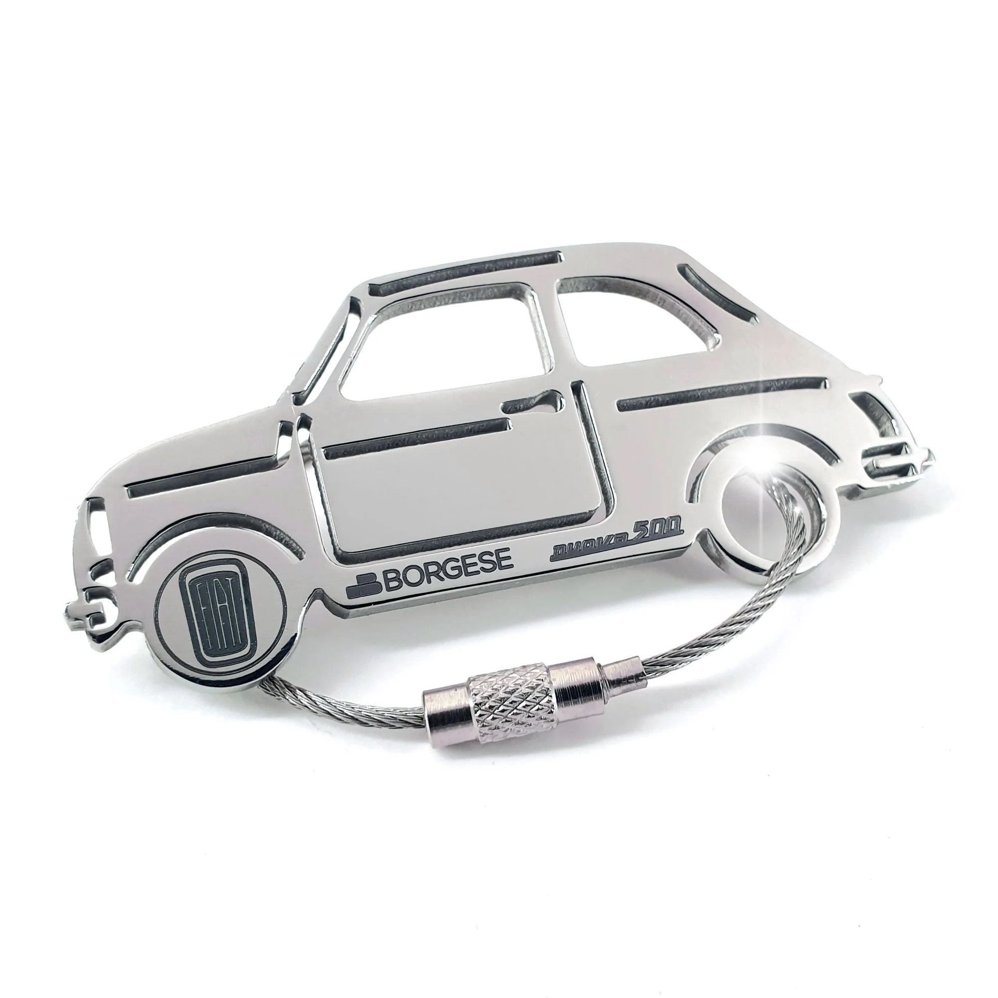 Fiat 500 Classic Key Ring in Polished Stainless Steel 