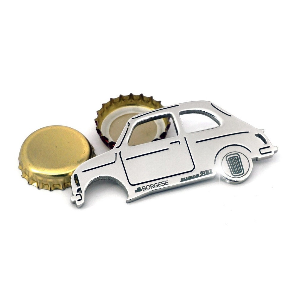 Porte-clés Fiat 500 (1957) en acier inoxydable poli 
