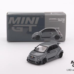 Mini GT - Abarth 595 LB-WORKS x Abas Works Grise, modèle réduit à l&#39;échelle 1/64 MGT00995