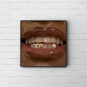 Gold Grills | Black Girl Wall Art | Black Printable Poster | Black Woman Wall Print | Black Owned Art | Afro Wall Art | Digital Download