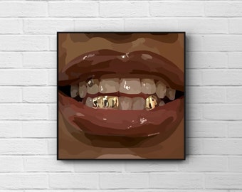 Gold Grills Art Print | Black Woman Portrait, Afro Wall Decor (Digital Download)