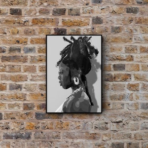 Loctress | Art Poster | Locs Art Print | Black Woman | Printable | Black Girl Hair Print | Black and White | Afro Art | Digital Download