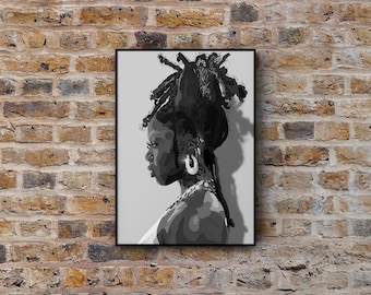 Loctress | Art Poster | Locs Art Print | Black Woman | Printable | Black Girl Hair Print | Black and White | Afro Art | Digital Download