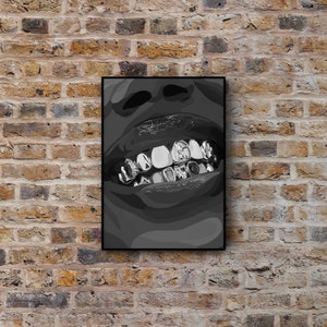 Gold Grills | Black Girl Wall Art | Black Printable Poster | Black and White Print | Black Owned Art | Afro Wall Art | Digital Download
