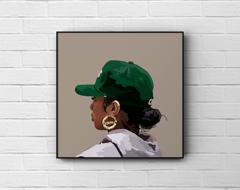 Tomboy Green | Black Girl Art Poster | Black Printable Art | Black Owned Wall Art | Black Woman | Home Decor | Afro Art | Digital Download