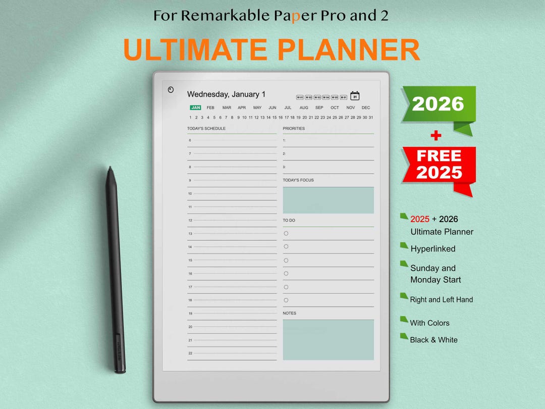 Ultimate Planner for Remarkable Paper Pro | 2026 Daily, Weekly, Monthly ...