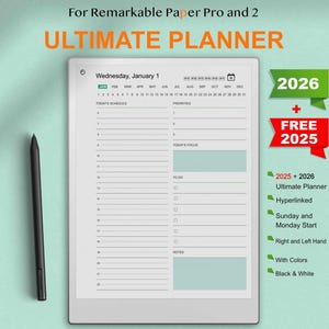 reMarkable Paper Pro Ultimate Planner | 2025-2026 Daily, Weekly, Monthly, Yearly Templates | All-in-One Digital Planner for reMarkable