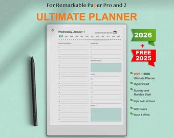 reMarkable Paper Pro Ultimate Planner | 2025-2026 Daily, Weekly, Monthly, Yearly Templates | All-in-One Digital Planner for reMarkable