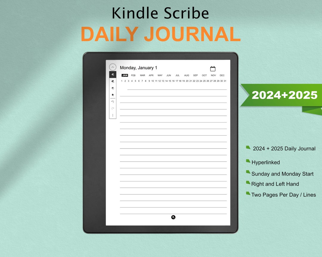 Kindle Scribe Templates Daily Journal 2024 and 2025 Hyperlinked Sunday