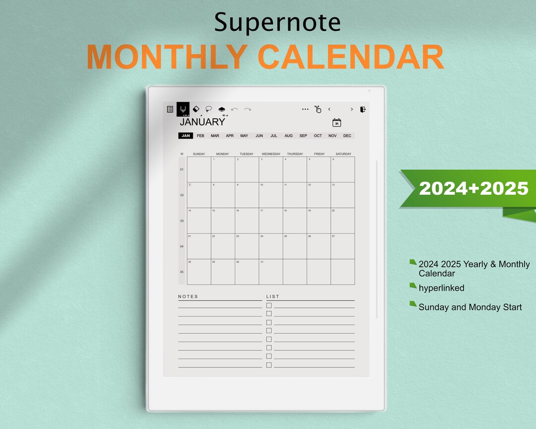 Supernote 2024 2025 Calendar, Supernote Templates 2024 2025 Digital