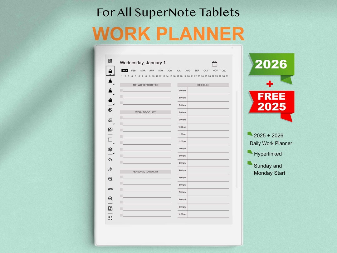 2026 Supernote Daily Work Planner Template | A5/A5X Manta & A6/A6X ...