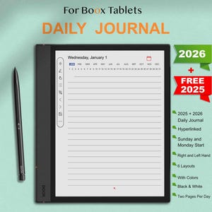 Diario giornaliero 2025-2026 per tablet Boox / Modelli a colori e in bianco e nero per Note Air-Max, Tab, Max Lumi, Onyx Boox Note & Go Series