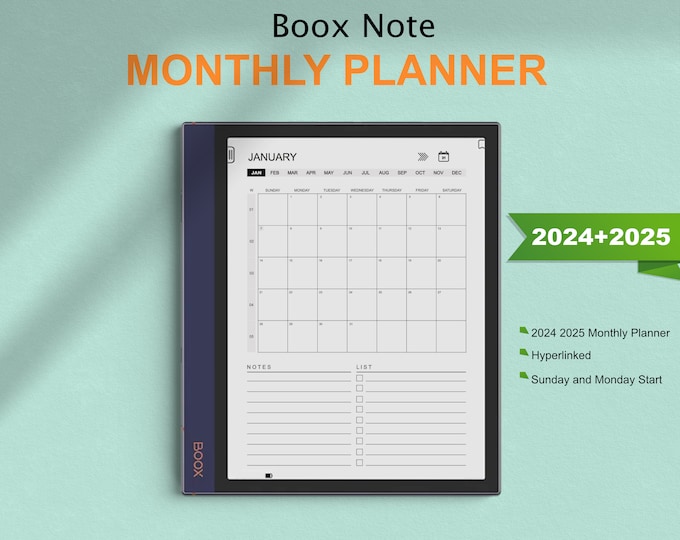 Boox Note 2024 2025 Monthly Planner, Boox Note Templates 2024+2025 Calendar