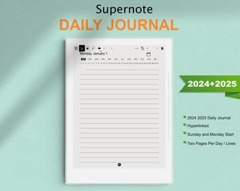 Supernote-sjablonen, dagelijks dagboek 2024 2025, Supernote A5 / A5X / A6 / A6X.