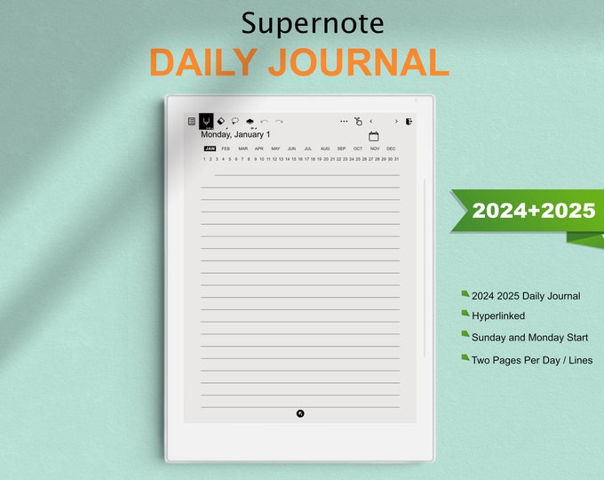 Supernote Templates, 2024 2025 Daily Journal, Supernote A5 / A5X / A6 / A6X.