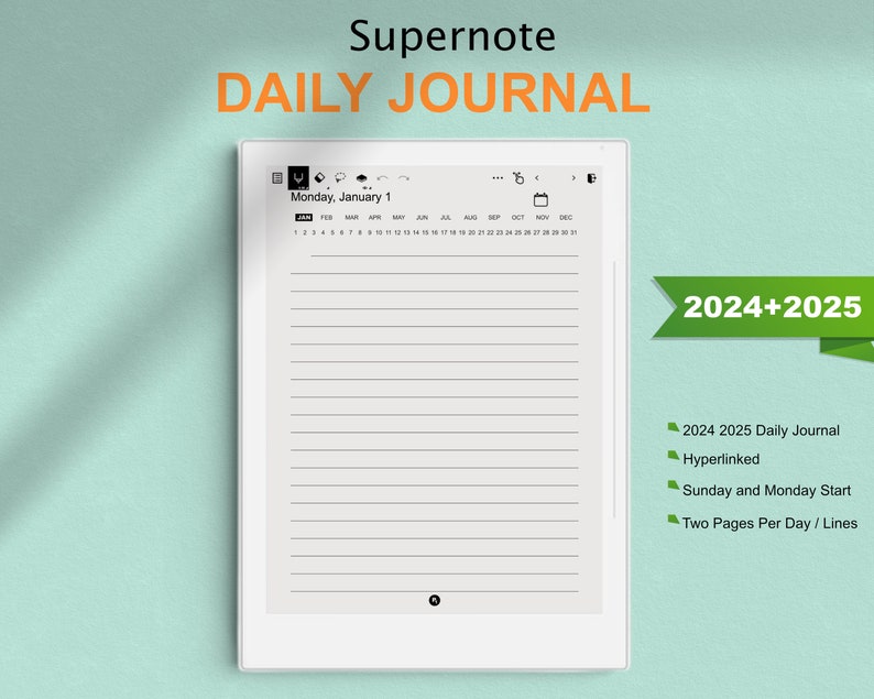 Supernote Templates, 2024 2025 Daily Journal, Supernote A5 / A5X / A6
