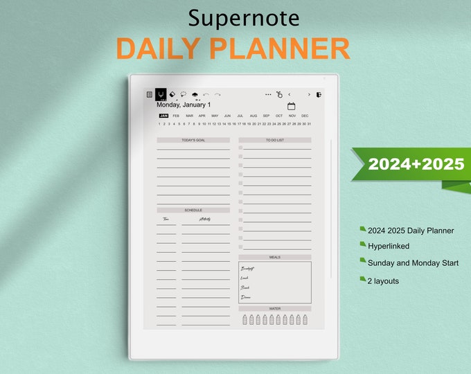 Supernote Templates, 2024 2025 Daily Planner, Supernote A5 / A5X / A6 / A6X.