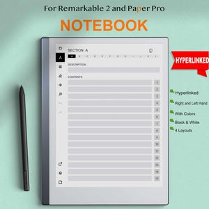 Remarkable 2 Digital Notebook, Remarkable Paper Pro Hyperlinked Notebook, reMarkable Templates for Note-Taking