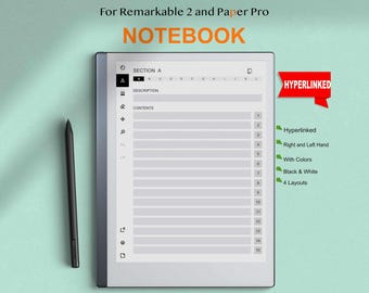 Remarkable 2 Digital Notebook, Remarkable Paper Pro Hyperlinked Notebook, reMarkable Templates for Note-Taking