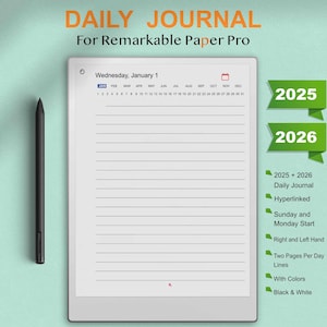 Daily Journal for Remarkable Paper Pro 2025+2026, Hyperlinked PDF Template, Compatible With Remarkable 2 and 1