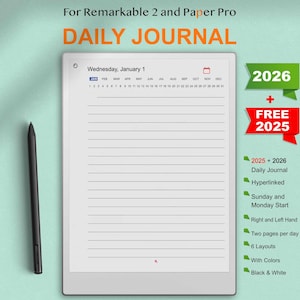 Remarkable Paper Pro Daily Journal 2025-2026, Remarkable Paper Pro Digital Journal, Remarkable 2 Daily Notes, Remarkable 2 Templates Journal