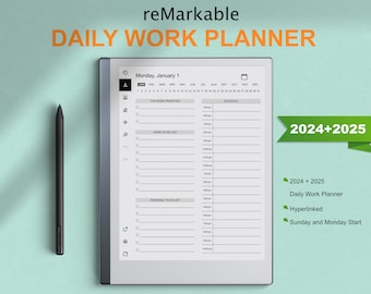 reMarkable 2 Templates 2024 2025 Daily Work Planner | Productivity Planner | Business Planner | Hyperlinked | Sunday & Monday Start