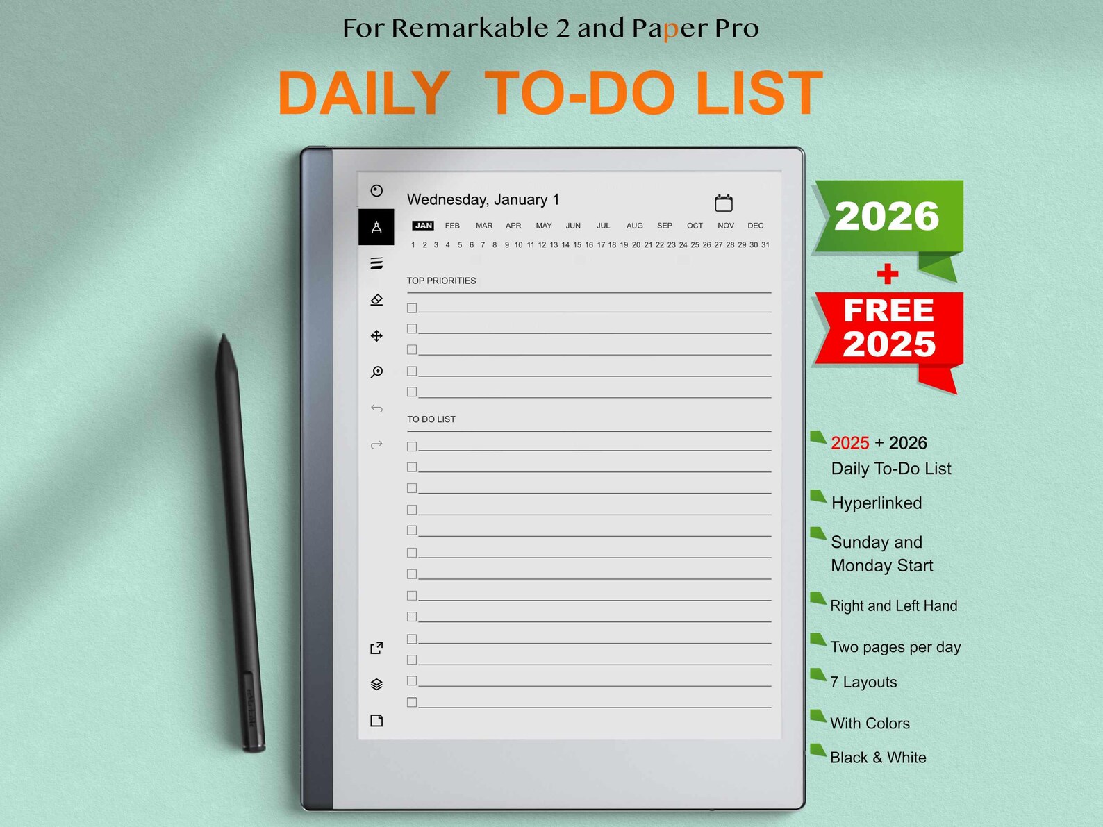 2026 Daily to Do List for Remarkable 2 and Paper Pro,hyperlinked ...