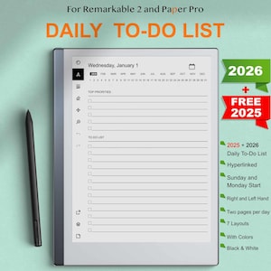 Remarkable Daily To Do List 2025-2026, Remarkable Paper Pro Digital To Do List, Remarkable 2 Templates Task Tracker