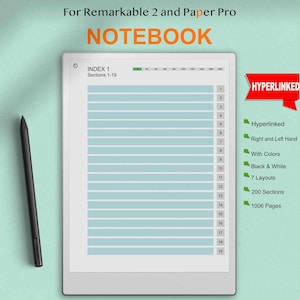 Remarkable Paper pro Notebook Templates, Hyperlinked Digital Notebook for Remarkable 2 and Paper pro, Remarkable 2 Templates Digital Planner